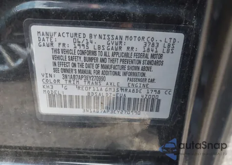 2014 Nissan Sentra Fe+ S/Fe+ Sv/S/Sl/Sr/Sv из США, поврежденный, VIN 3N1AB7AP3EY270990